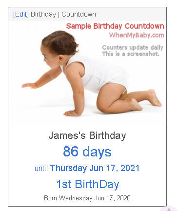 Birthday Countdown shows how long until birthday, and how old person will be.